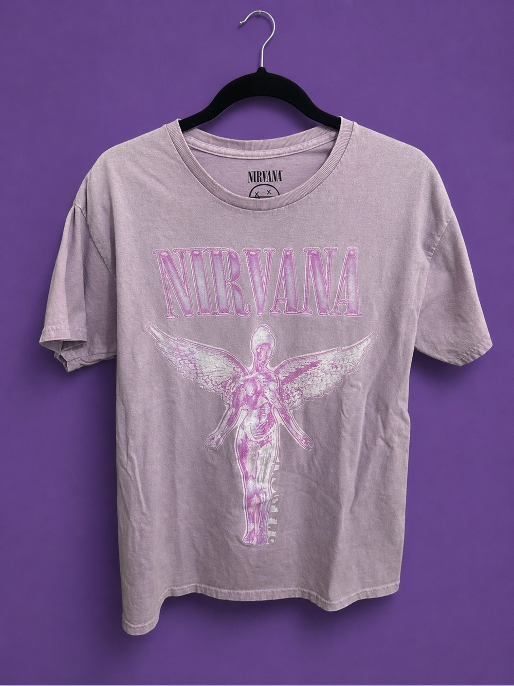 NIRVANA Washed Pale Purple Angel Graphic Tee Size L Unisex 💜🎶🖤